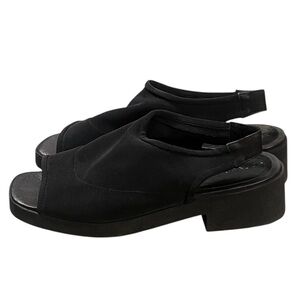 Donald J Pliner black mesh open toe sling back block heel sandals Made in Spain